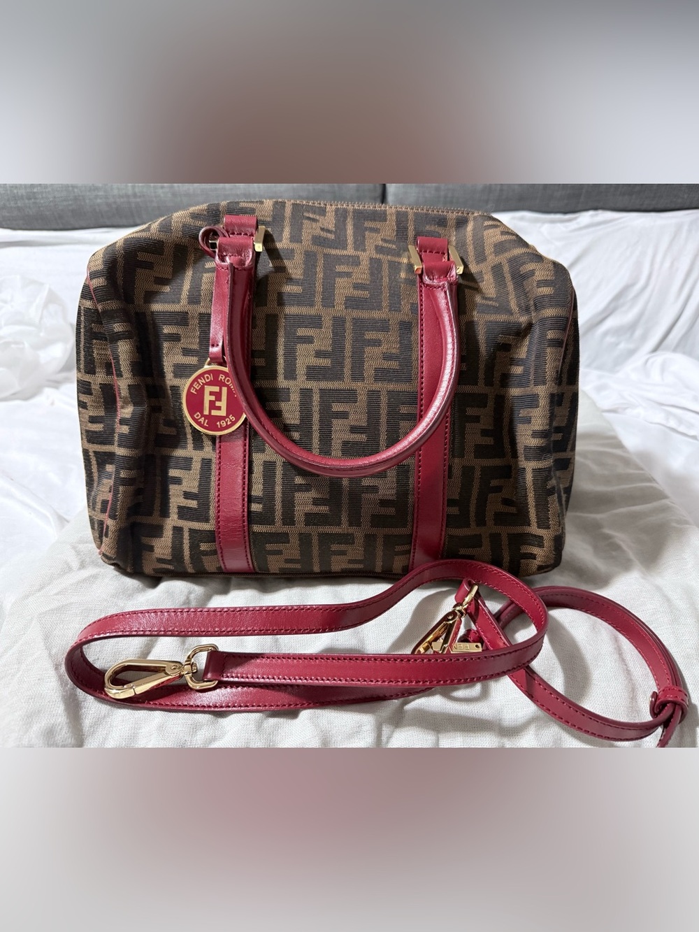 Authentic Preloved FENDI Zucca Canvas Medium Convertible Boston Bag